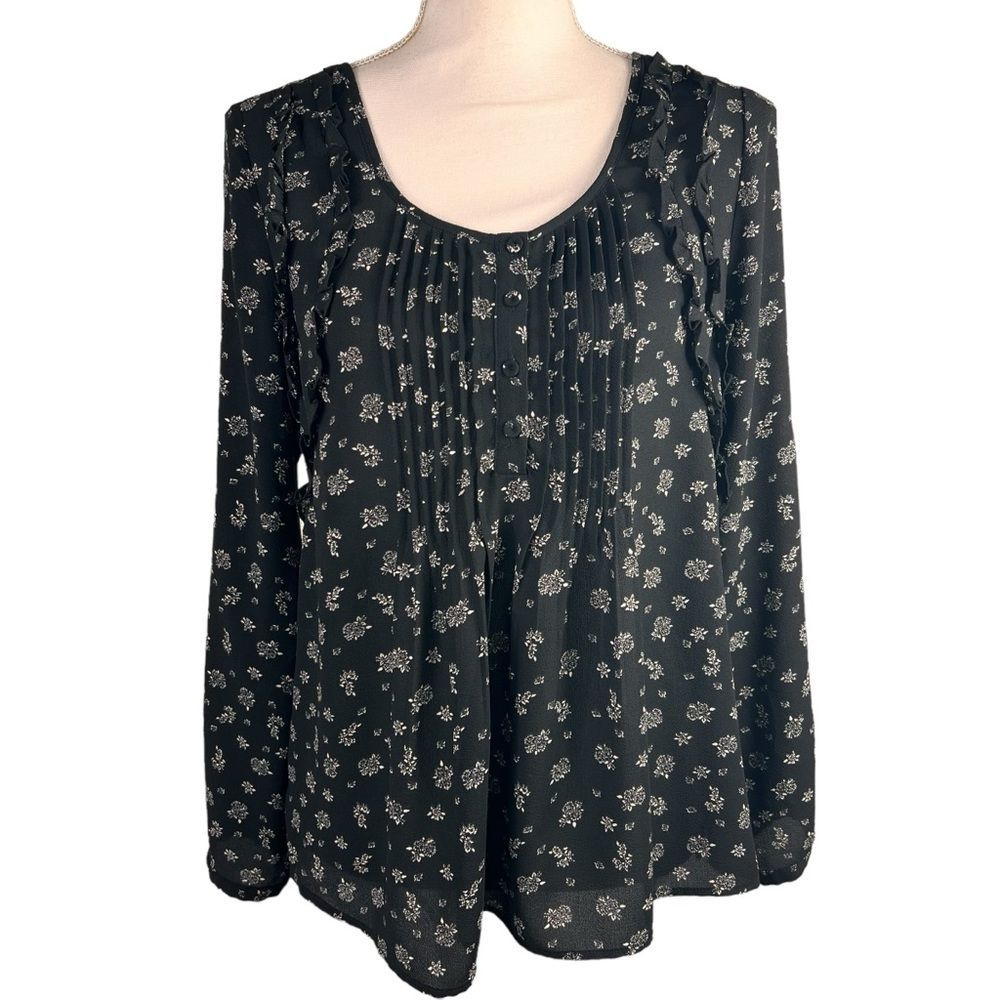 Daniel Rainn Black White Floral Shirt Long Sleeve Lightweight Medium